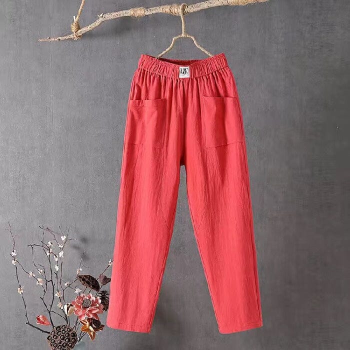Julie | Casual Cotton Linen Trousers with Elasticated Waist