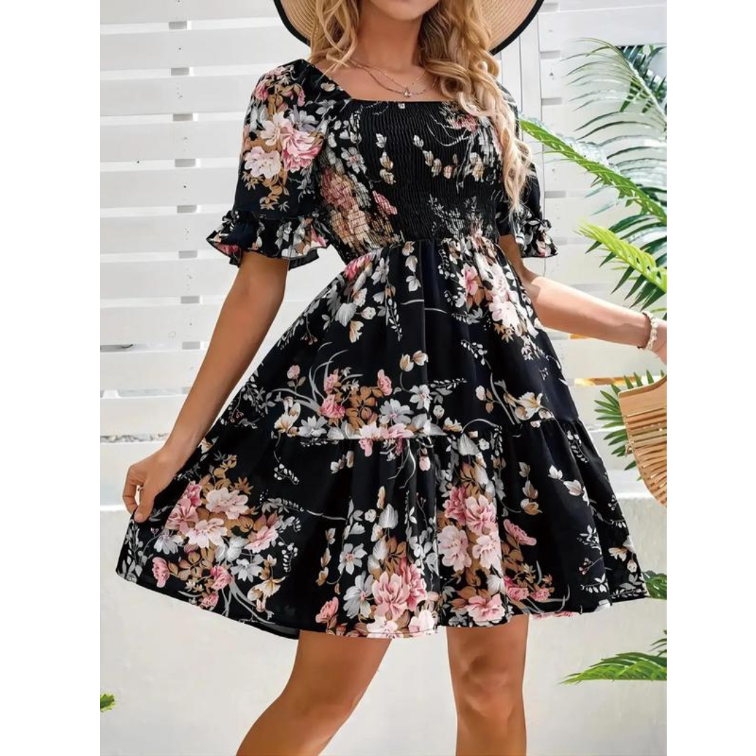 Isolde™ | Vintage Floral Flounce Sleeve Summer Dress