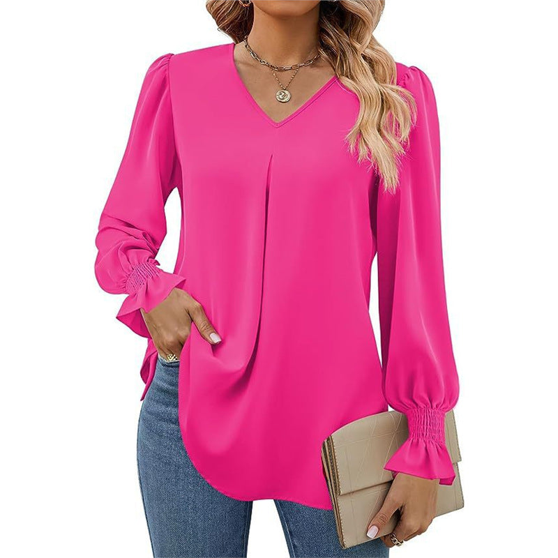Isaline | Pleated V-Neck Blouse