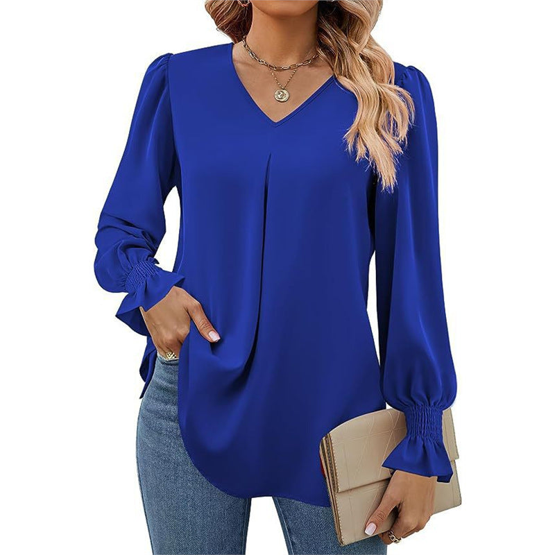 Isaline | Pleated V-Neck Blouse