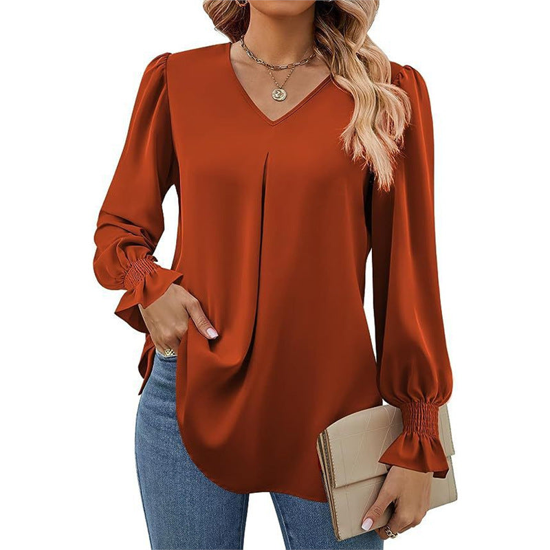 Isaline | Pleated V-Neck Blouse