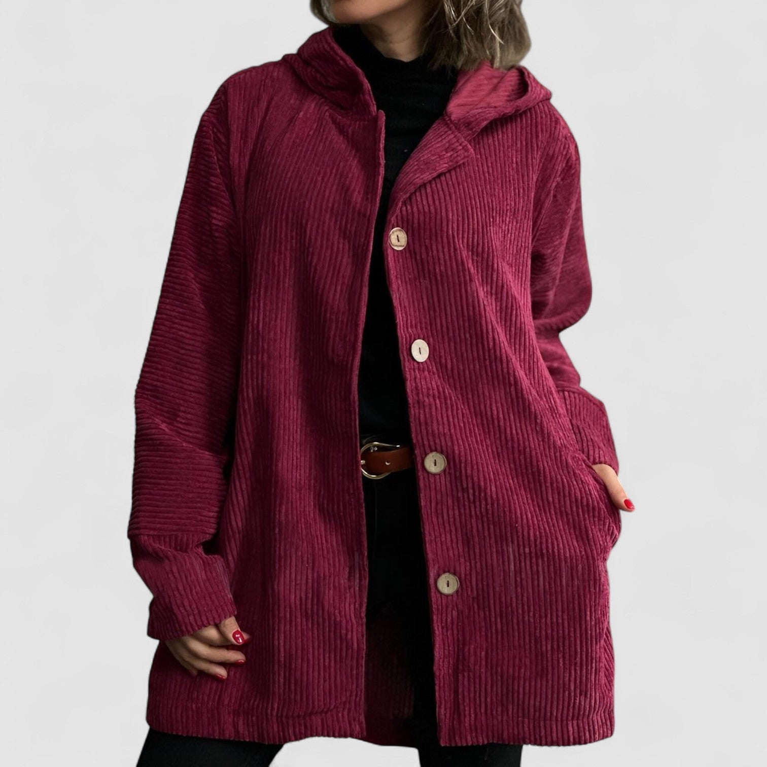 Amélie | Bordeaux Corduroy Coat