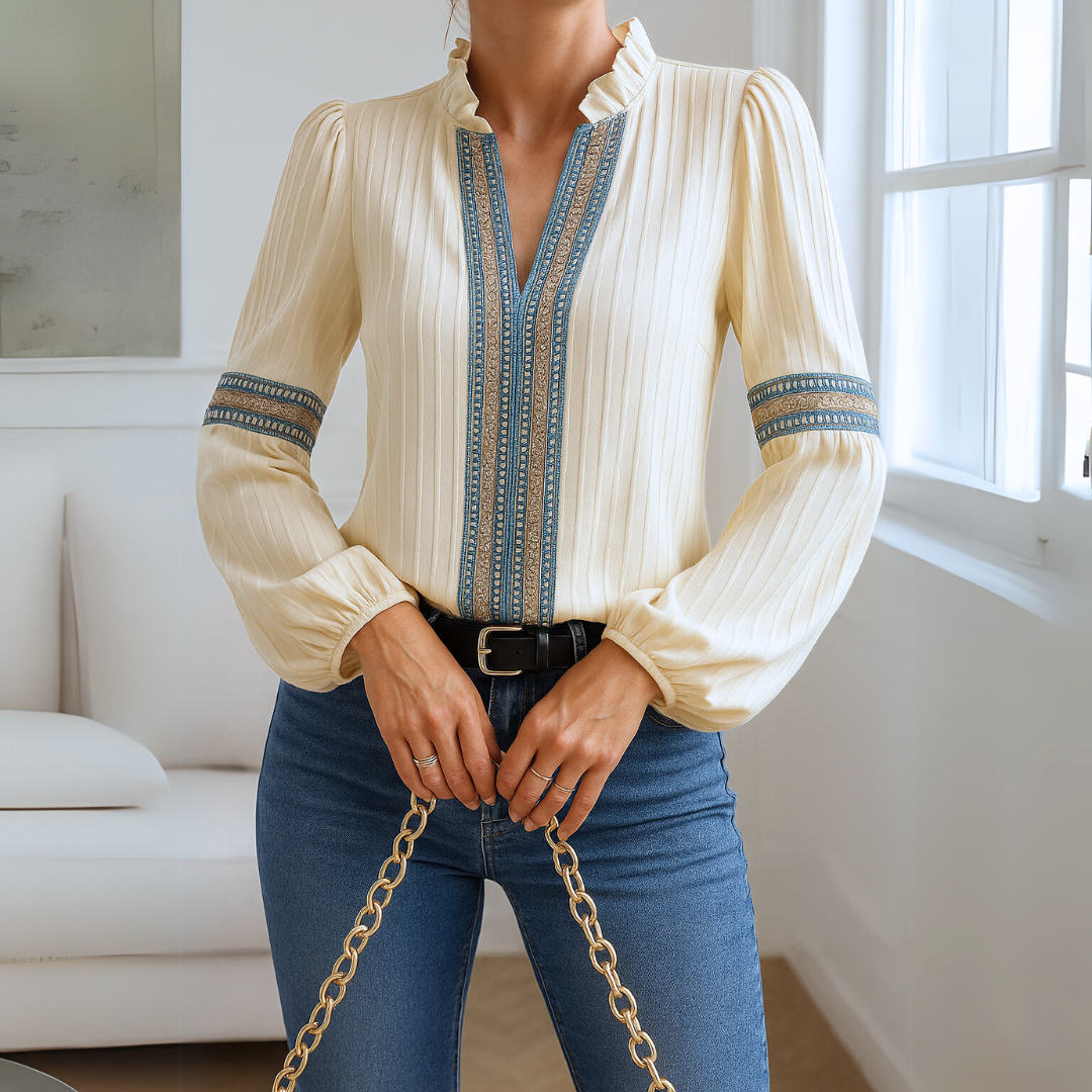 Petra - Lace blouse with V-neck