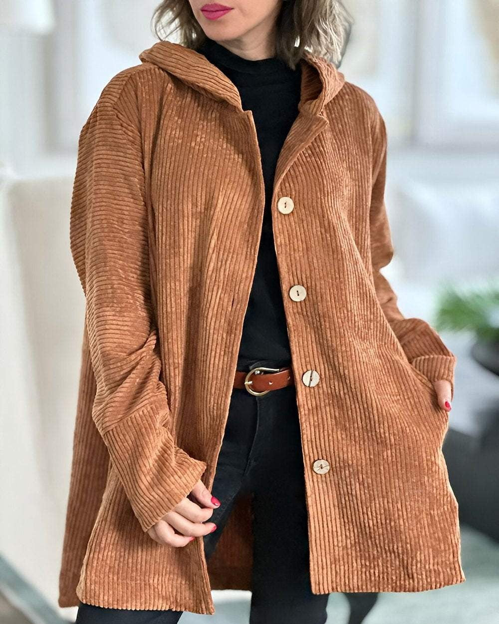 Amélie | Bordeaux Corduroy Coat