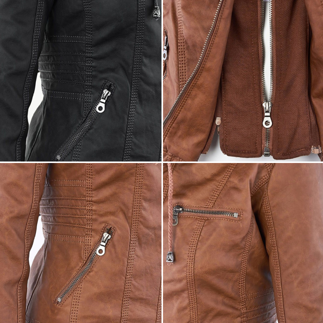 Olivia | Waterproof Women's Leather Jacket with Hood